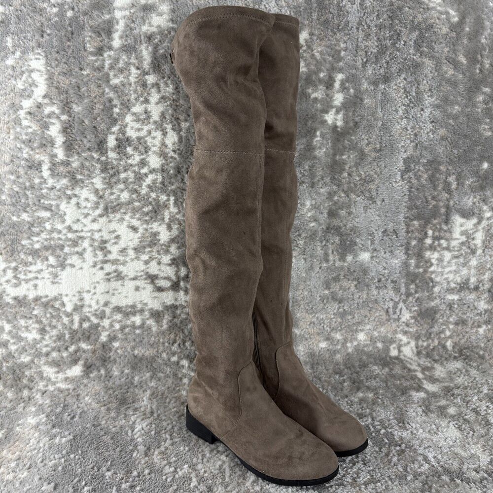 Cathrine Malandrino Sz 9 Faux Suede Over Knee Thigh High Boots Brown Drawstring